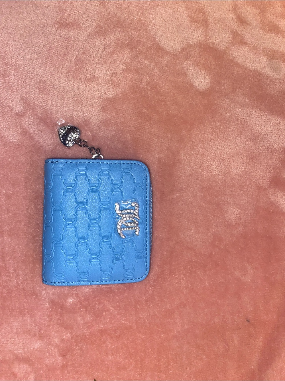 Juicy Couture Light Blue and Pink Mini Zip Card Wallet